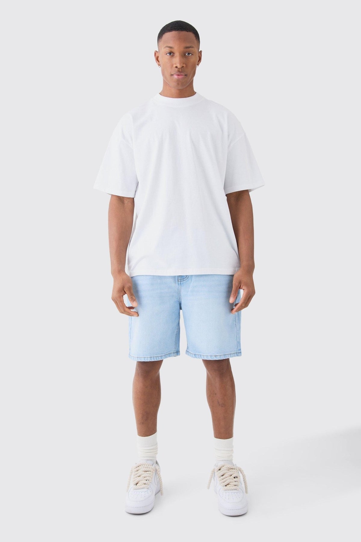 Relaxed Rigid Denim Shorts In Ice Blue - HB INDUSTRIES - Shorts - 