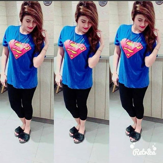 Royal Blue Super Girl Printed T - Shirt For Women - HB INDUSTRIES - Tops & T - Shirts - 