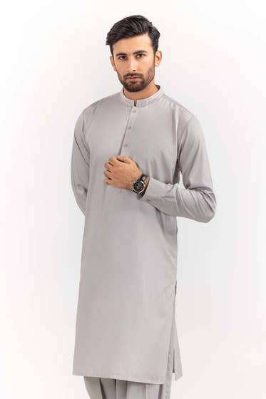 Silver Grey Basic Shalwar Kameez - HB INDUSTRIES - Shalwar Kameez - 