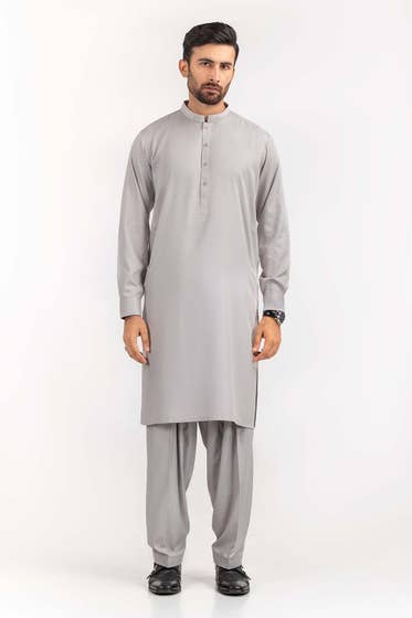 Silver Grey Basic Shalwar Kameez - HB INDUSTRIES - Shalwar Kameez - 