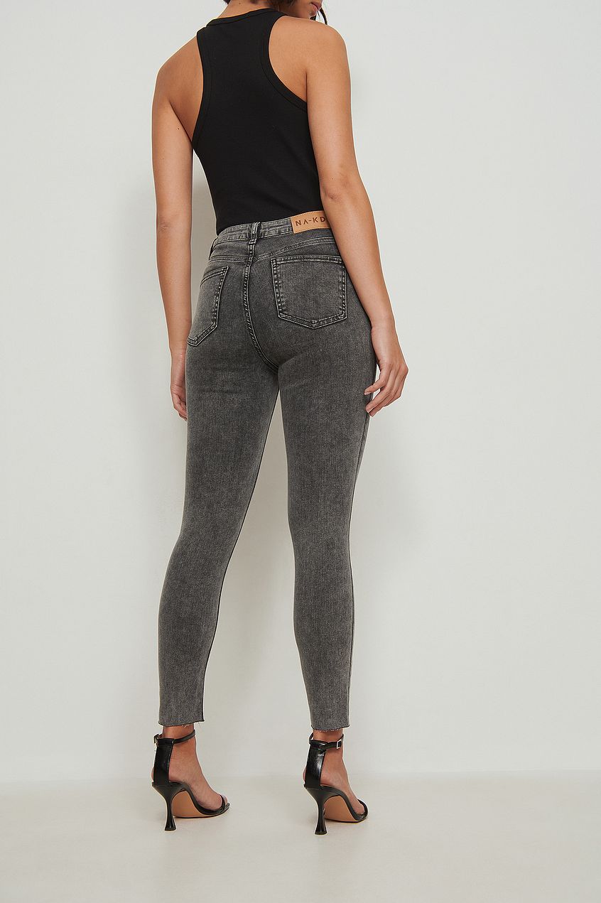 Skinny High Waist Raw Hem Jeans For Womens - HB INDUSTRIES - Jeans - 