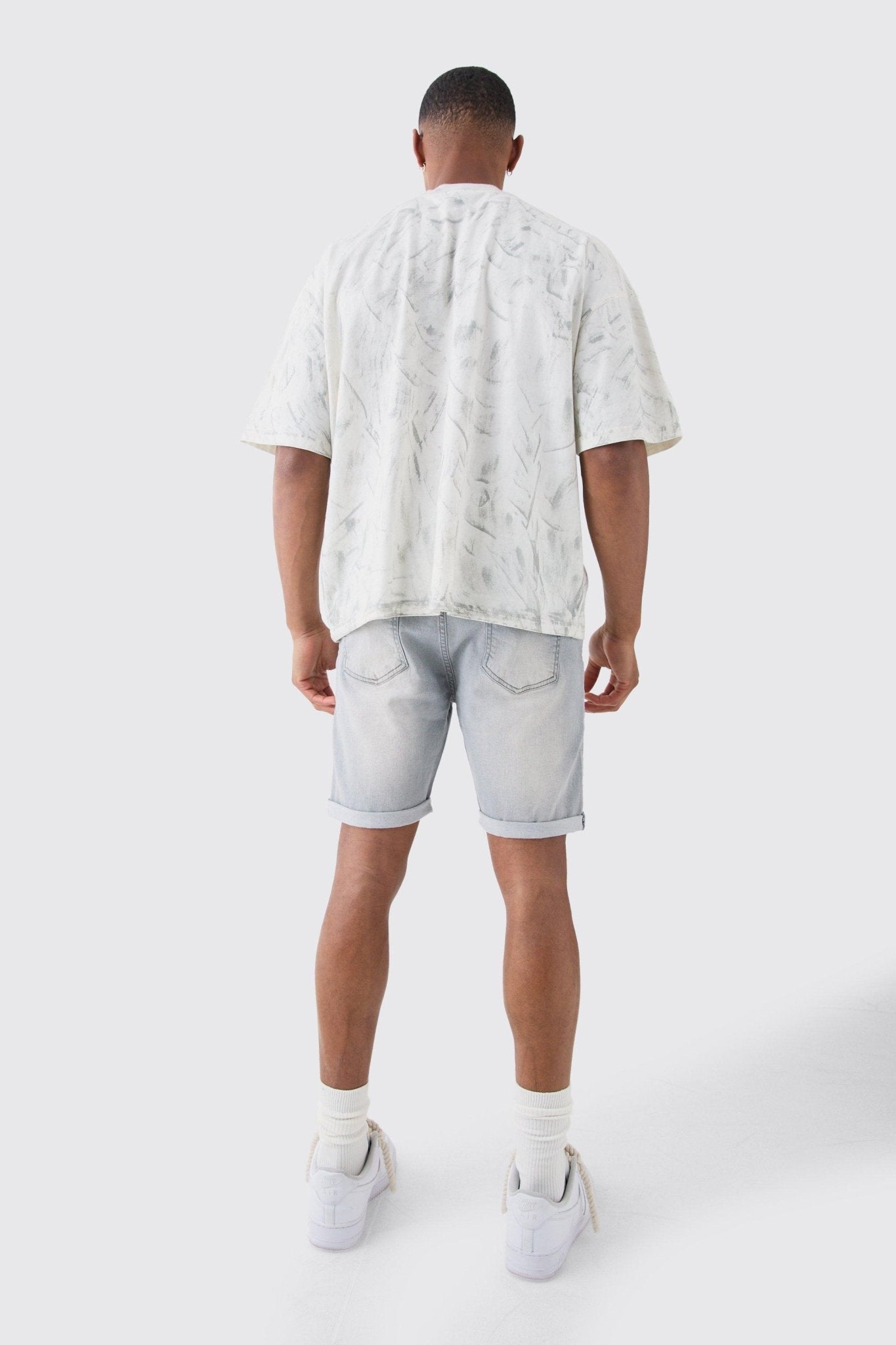 Skinny Stretch Denim Shorts In Light Grey - HB INDUSTRIES - Shorts - 