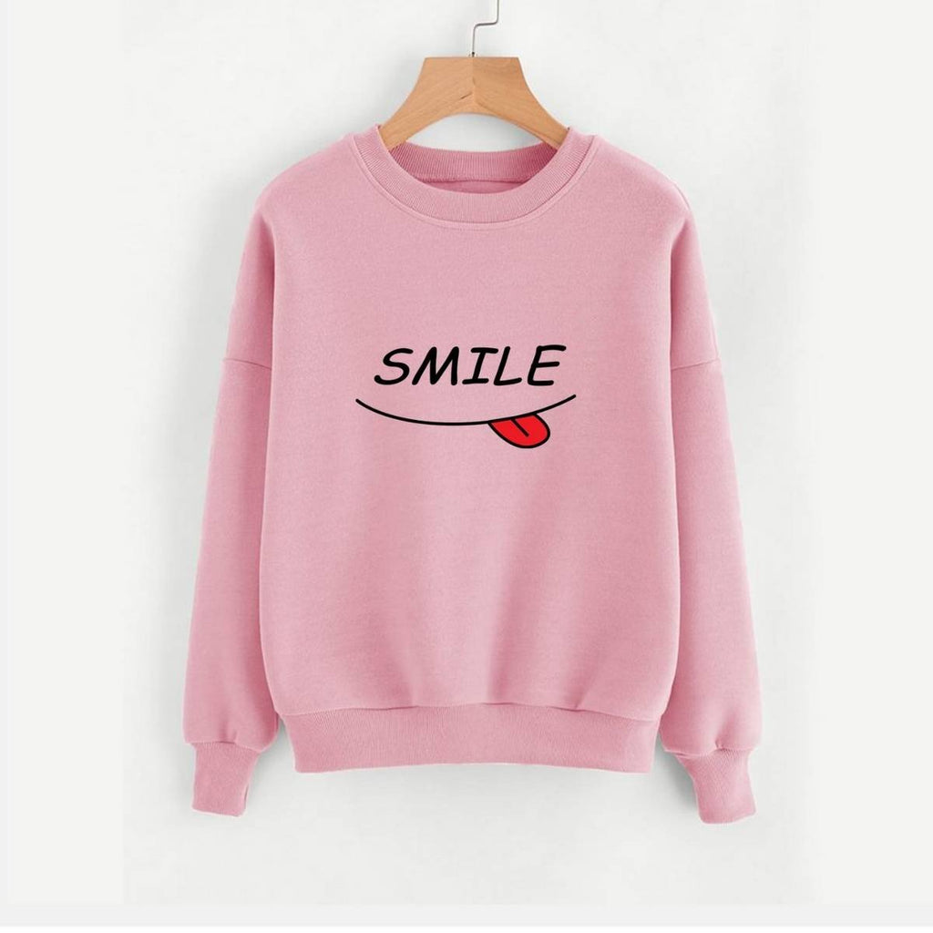 Smile Fleece Full Sleeves Pull Over Sweatshirt For Women - HB INDUSTRIES - Hoodies & Sweatshirts - 