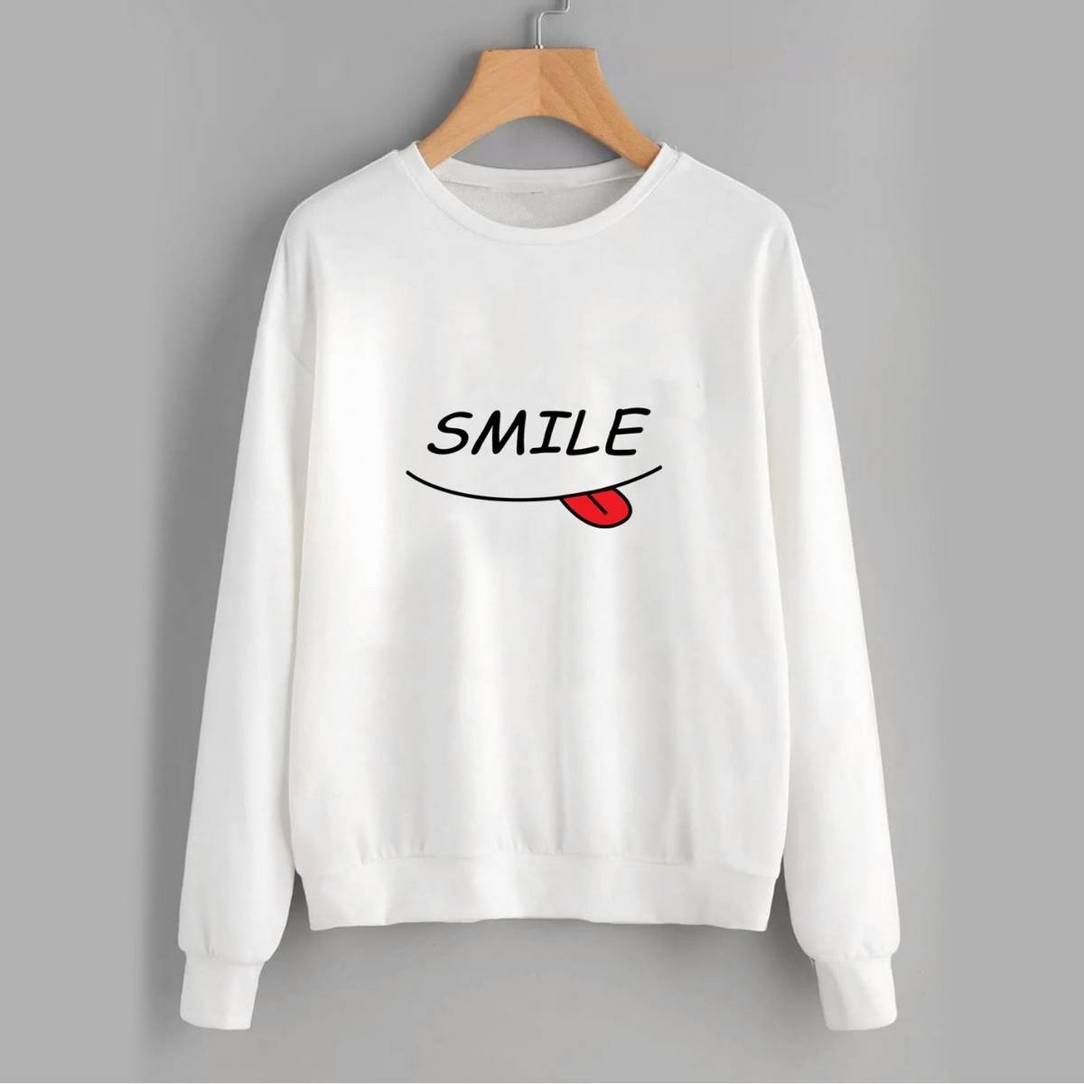 Smile Fleece Full Sleeves Pull Over Sweatshirt For Women - HB INDUSTRIES - Hoodies & Sweatshirts - 