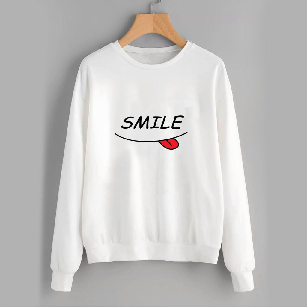 Smile Fleece Full Sleeves Pull Over Sweatshirt For Women - HB INDUSTRIES - Hoodies & Sweatshirts - 